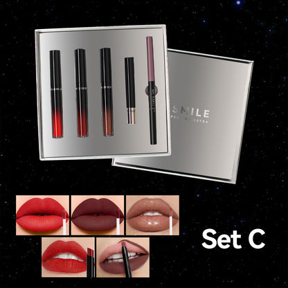 Sliver Gift Box 5PCS/set Matte Waterproof Long Lasting Lip Gloss Makeup