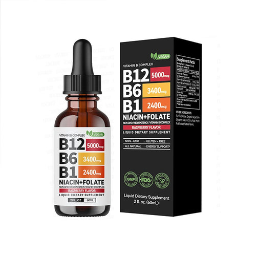 High Potency B12 Liquid Drops 5000mcg - with B6 for Energy & Fast Absorption