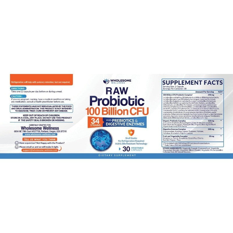 Raw Probiotics for Adults with Prebiotics and Digestive Enzymes Complete Formula