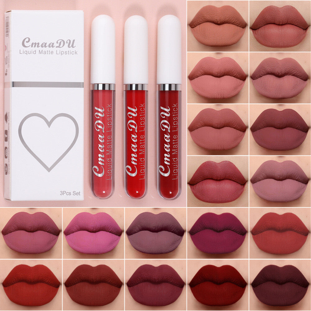 3pcs Matte Liquid Lipstick Set Transfer Proof Long Lasting Non-Sticky Lip Gloss