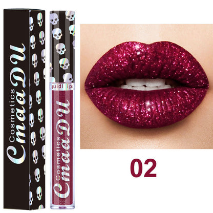 Laser Skull Lip Gloss - Metallic Shimmer, Glitter Lipstick, Party Makeup Purple