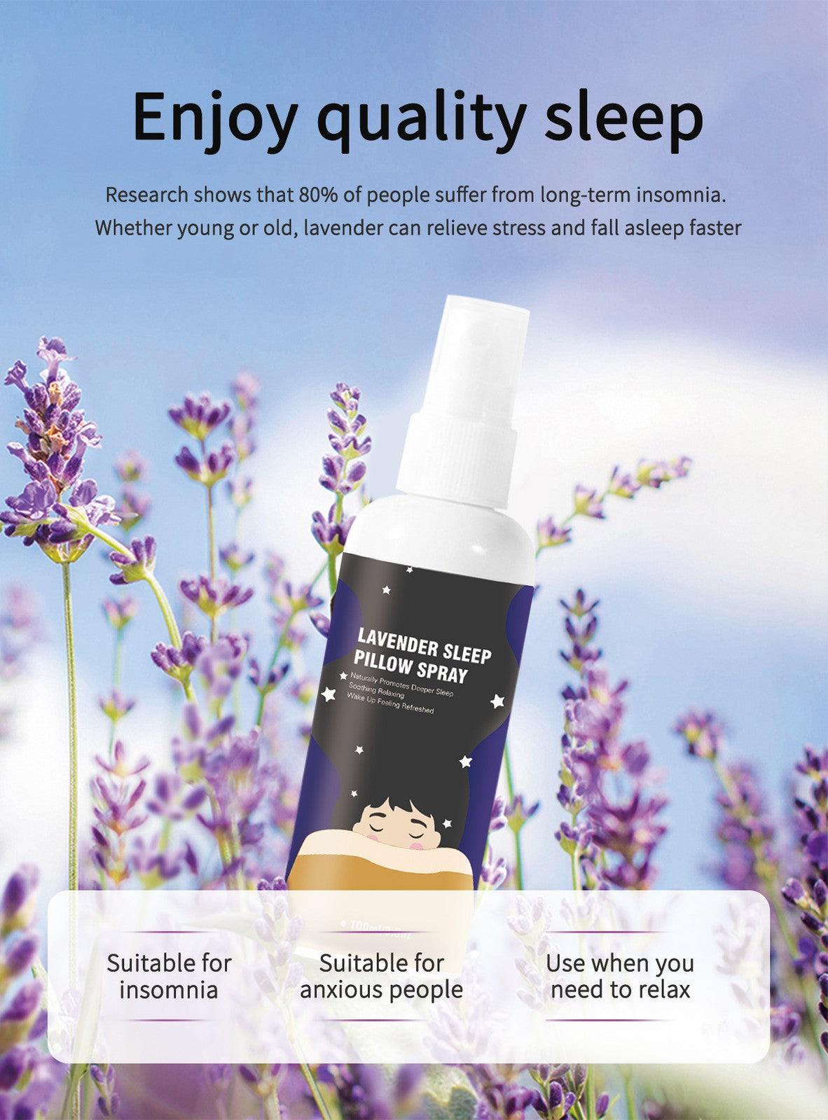 100ml Lavender Sleep Spray - Pillow Mist, Deep Relaxation, Better Sleep