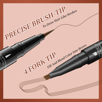 4-Prong Dual-Ended Eyebrow Liner - Quick-Dry, Waterproof, W/Spoolie Brush