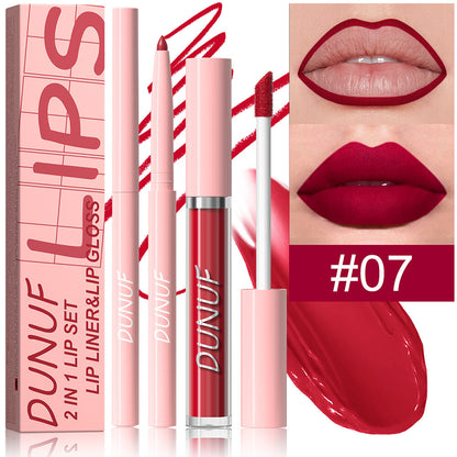 2-in-1 Lip Liner & Lipstick – Velvet Matte, Waterproof, Long Lasting Lip Gloss