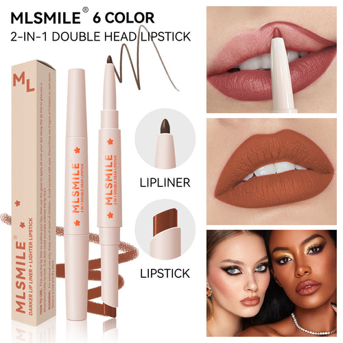 2in1 Double Head Lipstick Lip Contour Pencil 6 Colors Long Lasting Waterproof