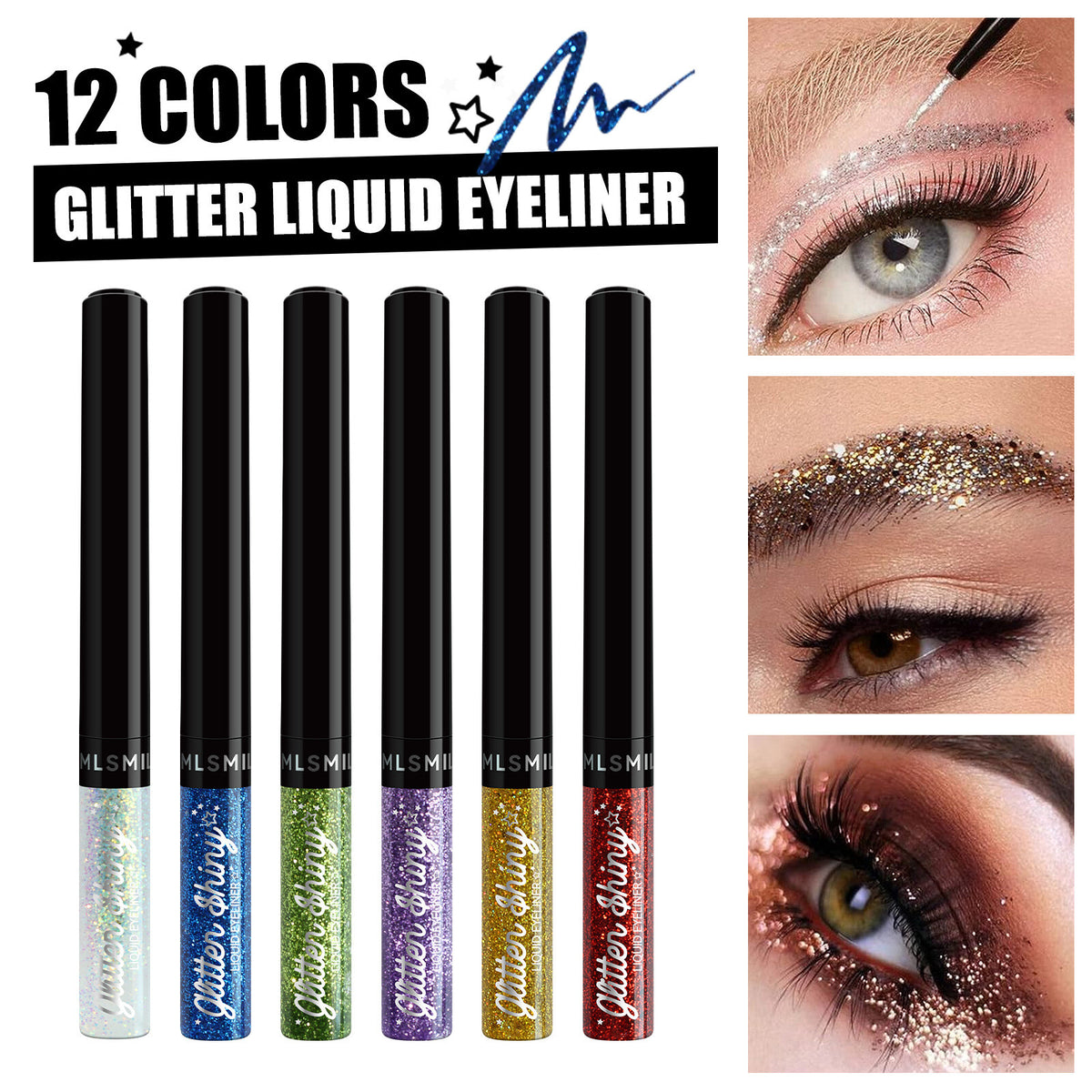 Glitter Liquid Eyeliner Pen - Metallic Shine Waterproof Smudge-Proof, Vibrant