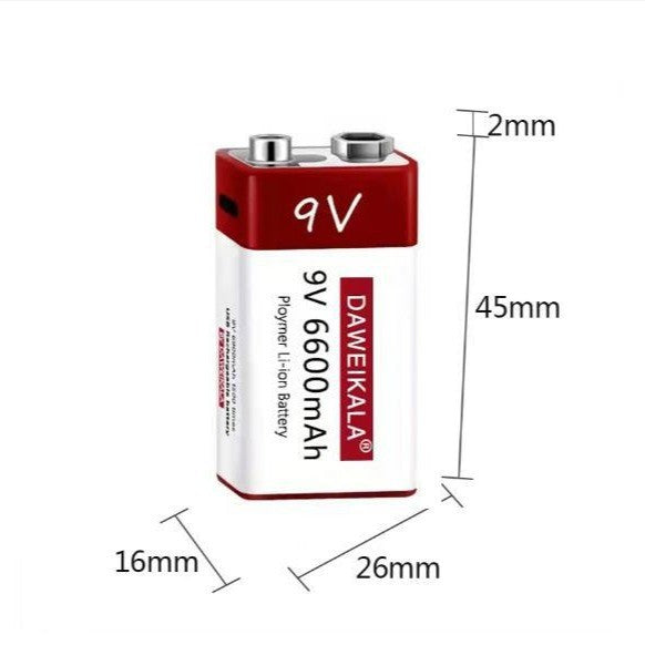 9V 6900mAh Rechargeable Li-ion Battery High Capacity for Multimeter Microphone