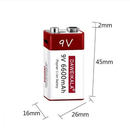 9V 6900mAh Rechargeable Li-ion Battery High Capacity for Multimeter Microphone