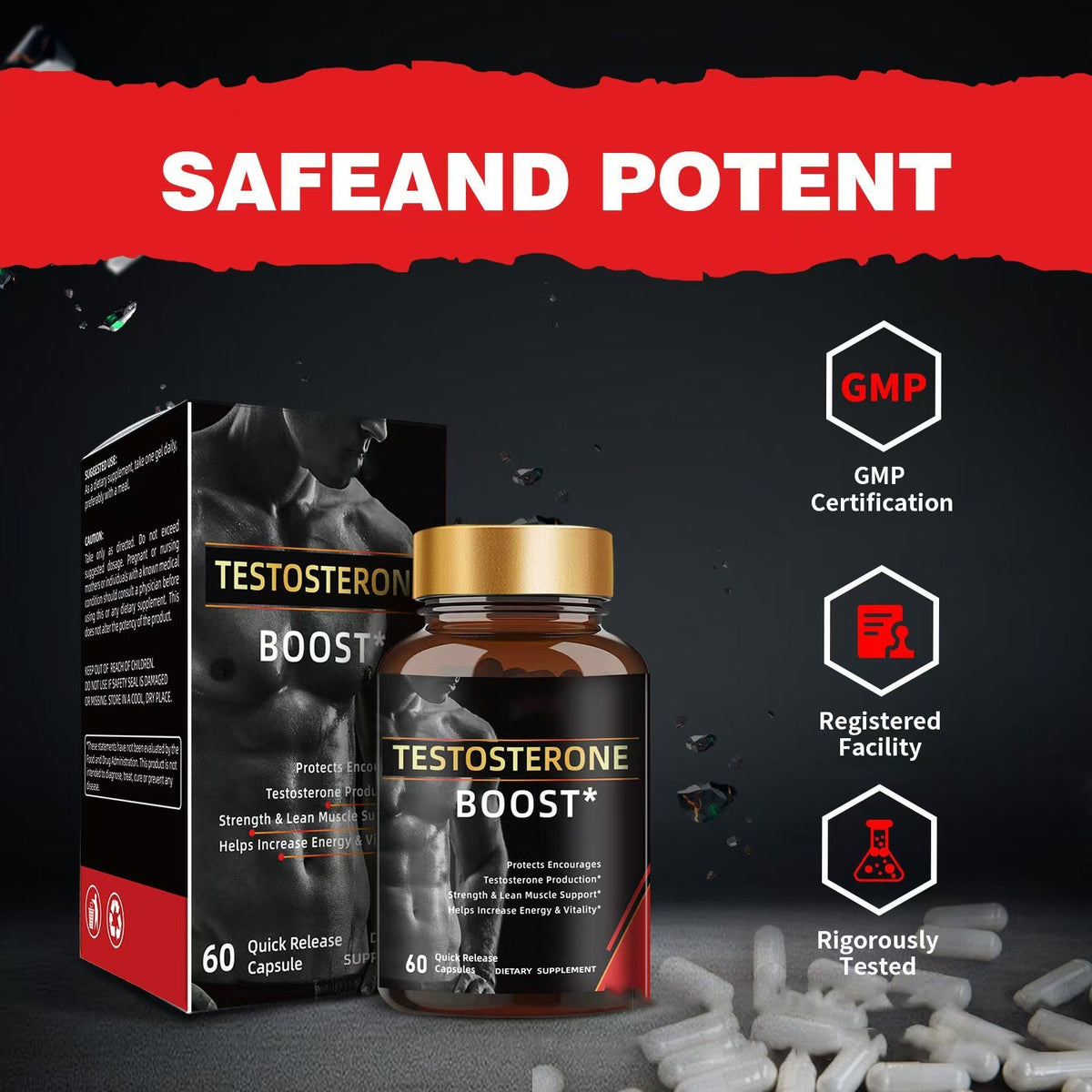 Natural Testosterone Booster Supplement Capsules for Men Tribulus Fenugreek
