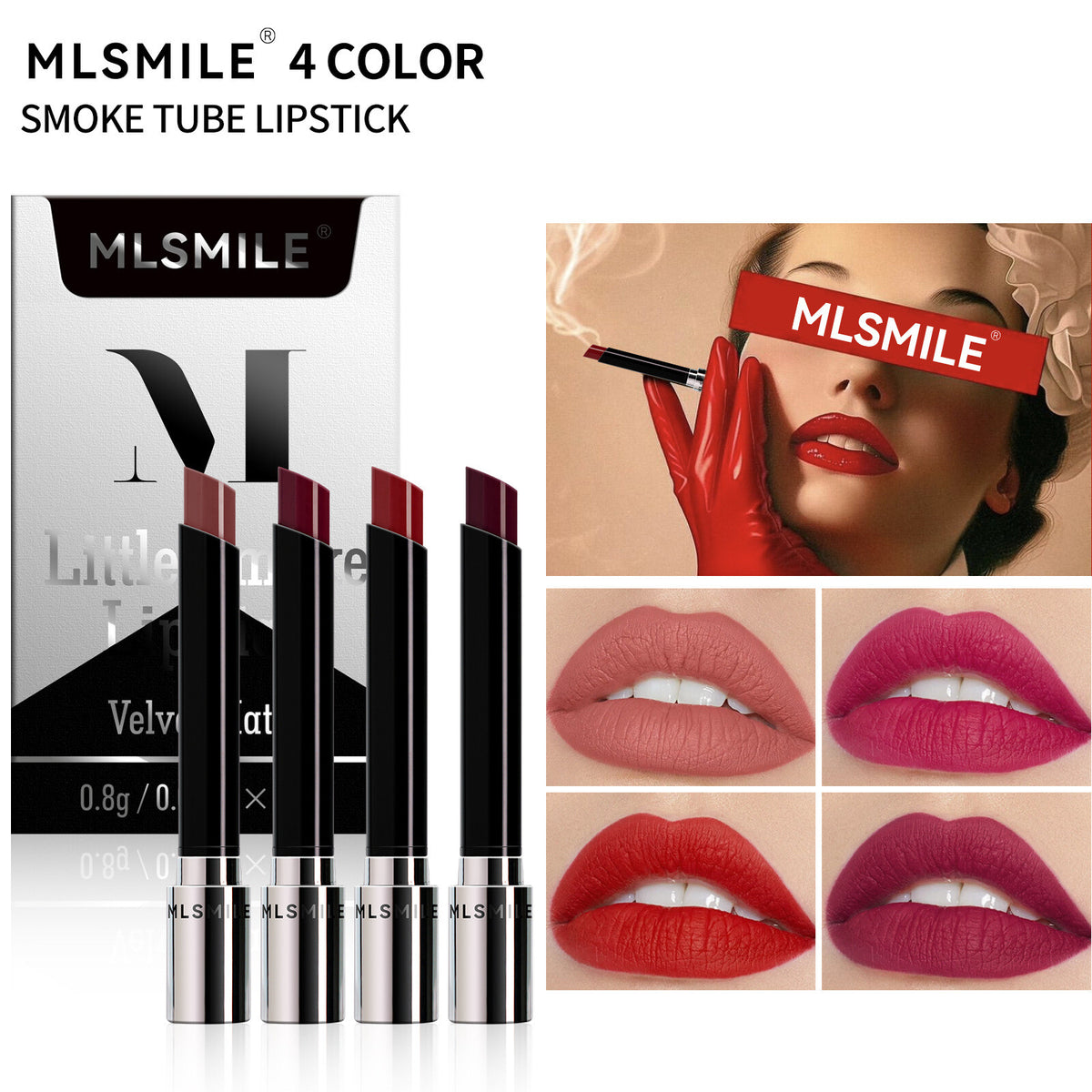 4Pcs/Set Lipstick Non Stick Cup Matte Thin Tube Makeup for Women long lasting