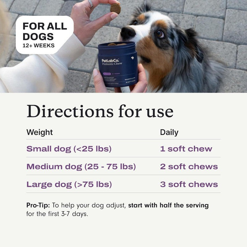 Dog Probiotic Soft Chews for Gut Health, Diarrhea & Allergy Relief, Salmon 30 Ct