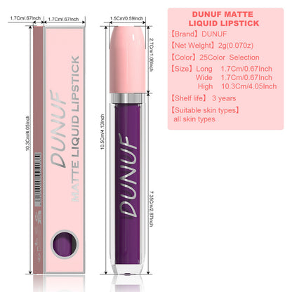 Matte Velvet Liquid Lipstick 25 Colors Lip Gloss Waterproof Non-Sticky