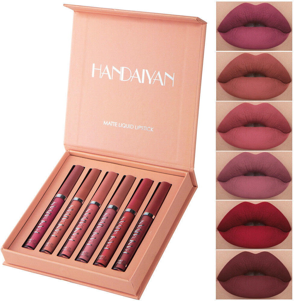 6PCS/set Gift Box Matte Lip Glaze Waterproof Long Lasting Lip Gloss Makeup