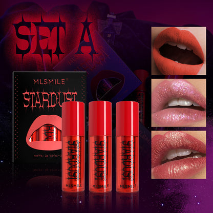 3pc/box Iridescent Lip Gloss Set Velvet Matte Pearl Shine Lipstick for women