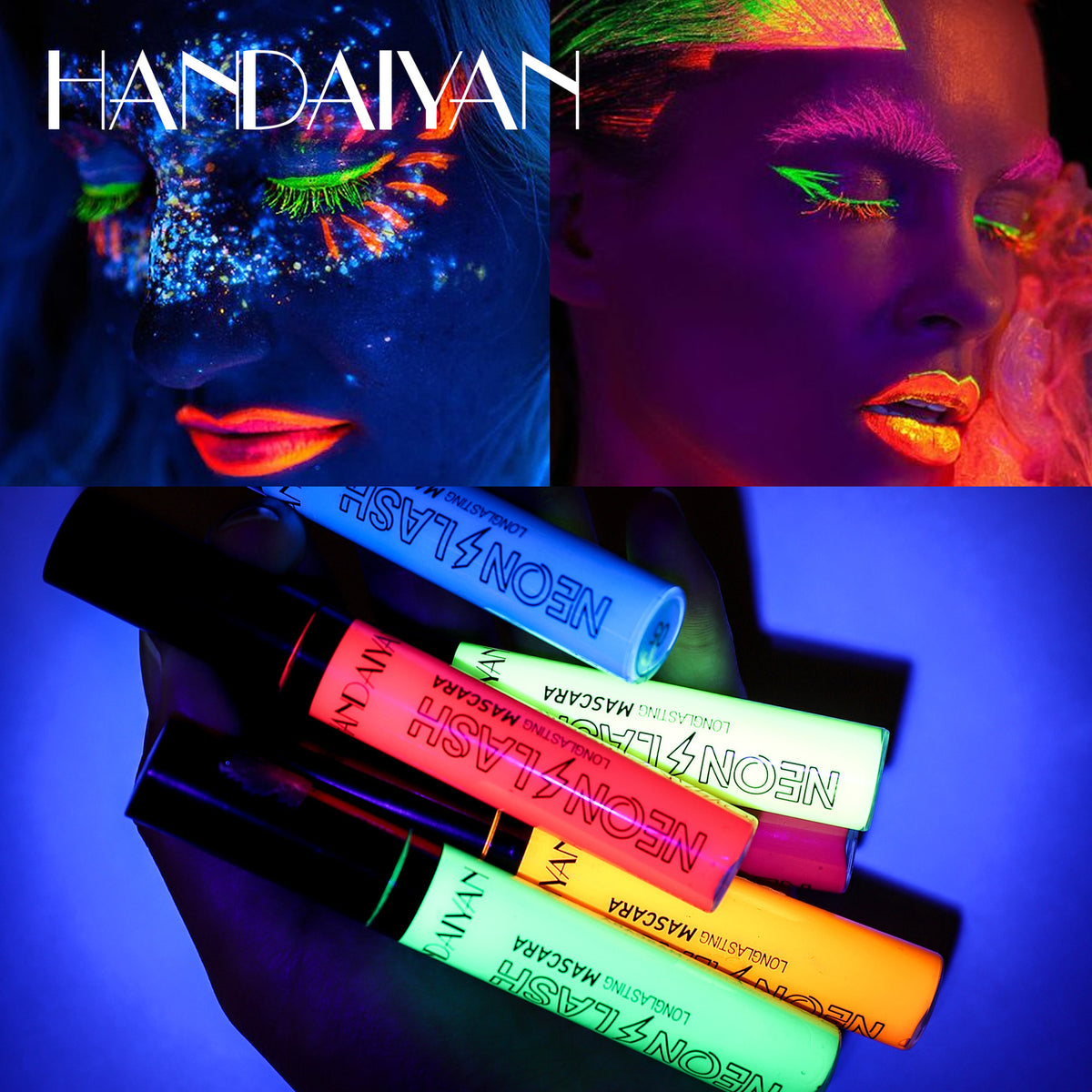 6-Color Fluorescent Mascara - Waterproof, Smudge-Proof, Halloween Eye Makeup