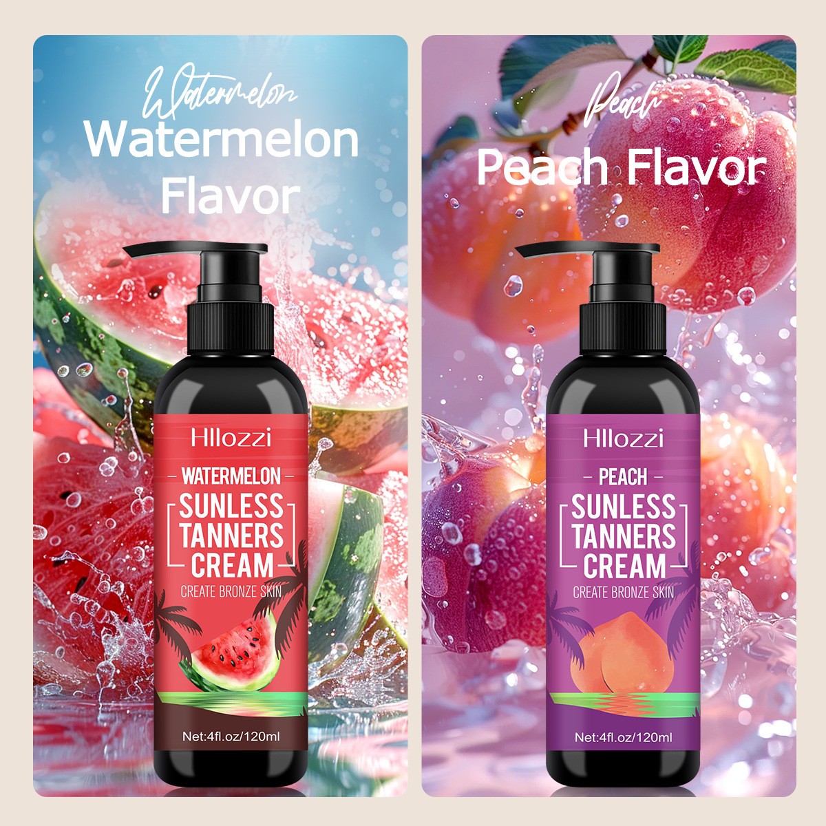Tropical Fruit Self-Tanning Lotion - Peach & Watermelon Scent, Natural Glow