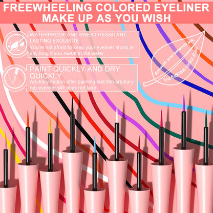 8Color Waterproof Liquid Eyeliner Vibrant Longwear Smudge-Proof Makeup for Women