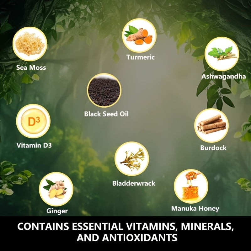 Sinpuyle 15-in-1 Sea Moss+8-in-1Shilajit Ashwagandha Supplement Bundle-2 Bottles