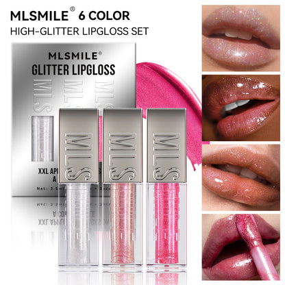 3pcs/set Mirror Pearl Lip Gloss Long Lasting Moisturizing Lipstick Shine Glitter