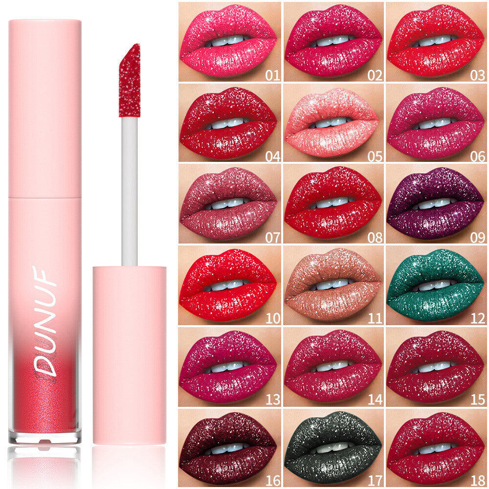 18-Color Diamond Lip Gloss - Glitter Shine, Waterproof, Long Lasting Vagen