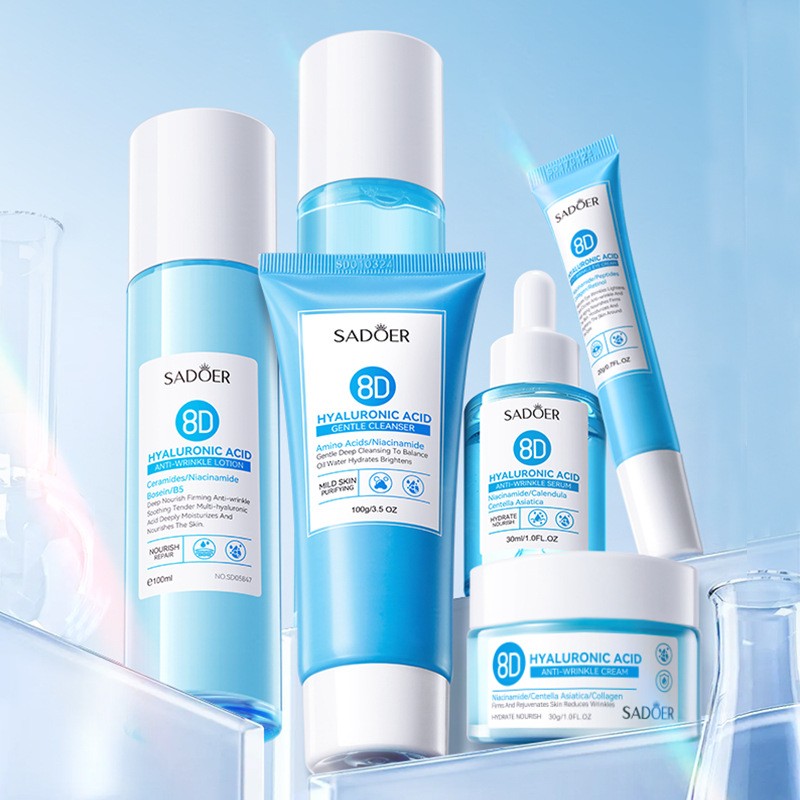Hyaluronic Acid Anti-Wrinkle Skincare Set 6pcs Hydrating Repair Lotion Cleanser