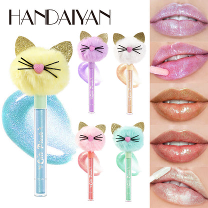 Fuzzy Cat Lip Gloss - Shimmery Jelly Shine, Mirror Glossy Finish Liquid Lipstick