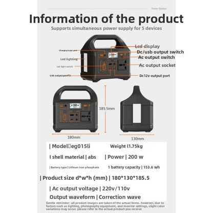 200W Portable Power Station 220V/110V LiFePO4 for Outdoor Camping Market