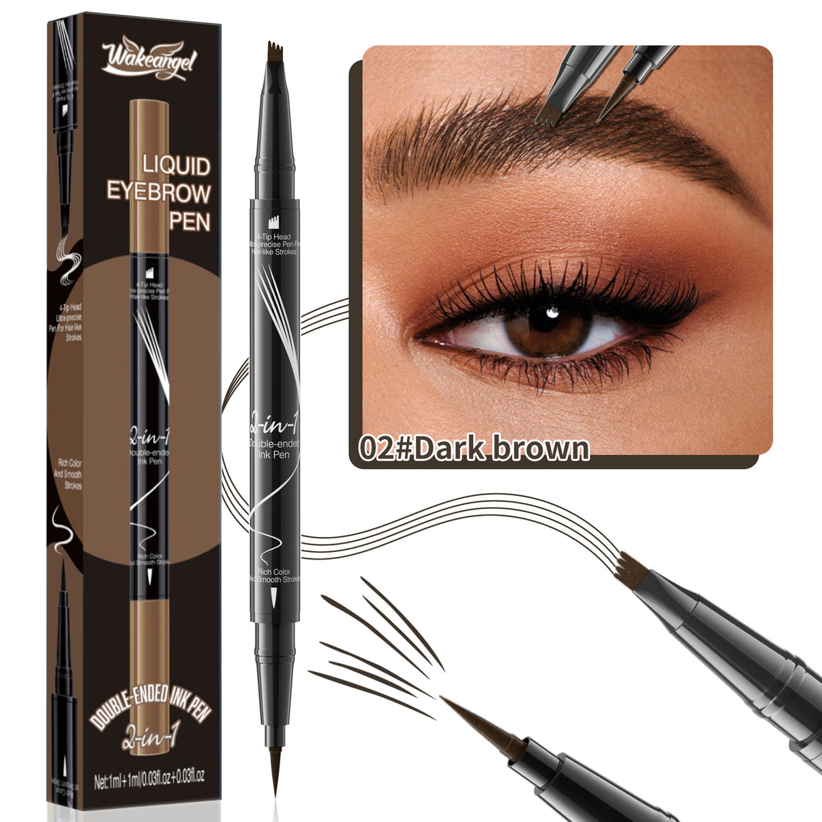 4 Forked Tip Eyebrow Liner Eyes Makeup for Women Waterproof No Fading