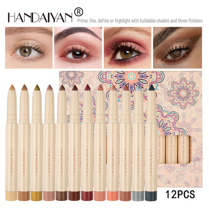 12-Color Dual-Ended Eyeshadow Pencil Set With Sharpener Creamy Eye shadow Stick
