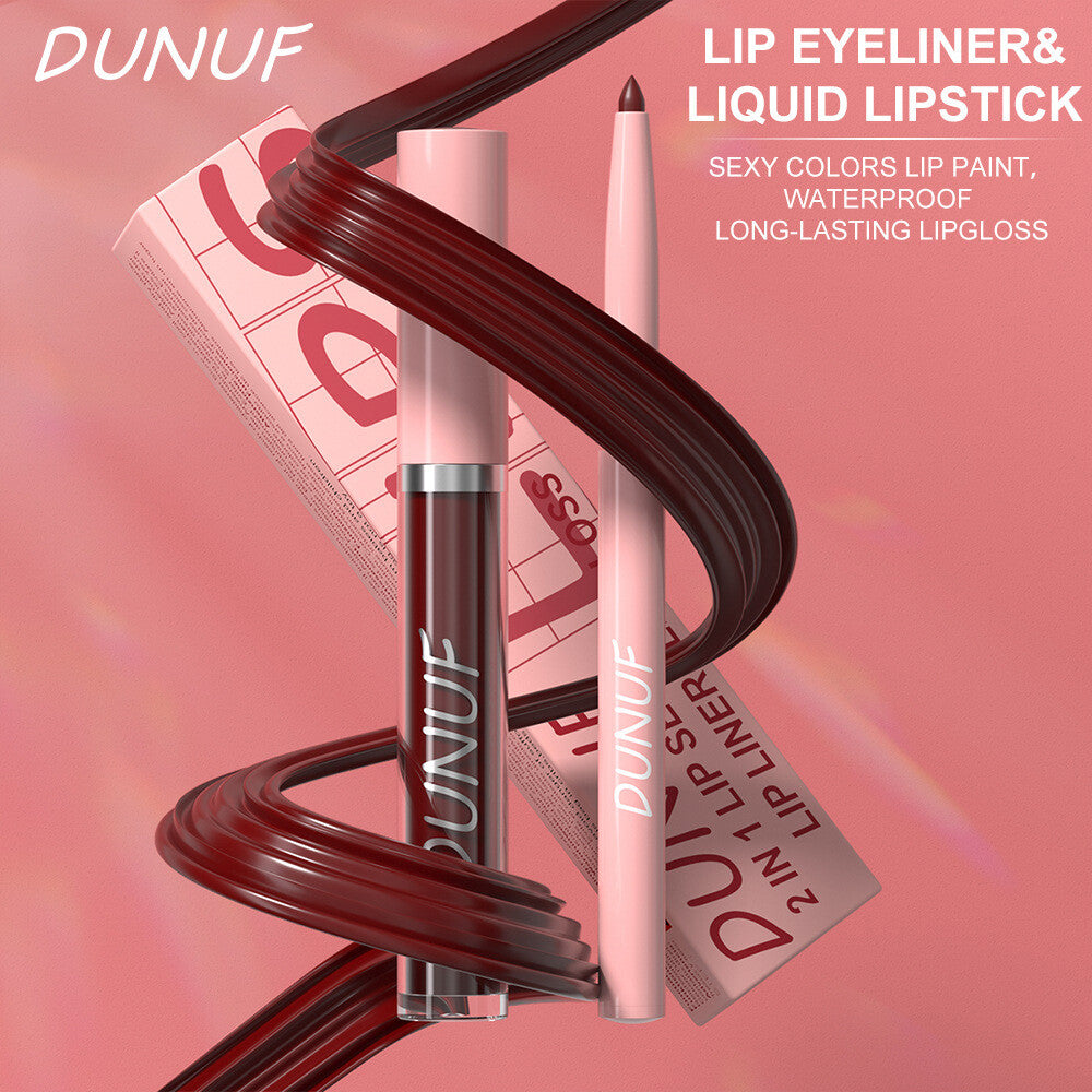 2-in-1 Lip Liner & Lipstick – Velvet Matte, Waterproof, Long Lasting Lip Gloss