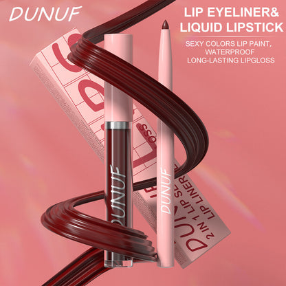 2-in-1 Lip Liner & Lipstick – Velvet Matte, Waterproof, Long Lasting Lip Gloss