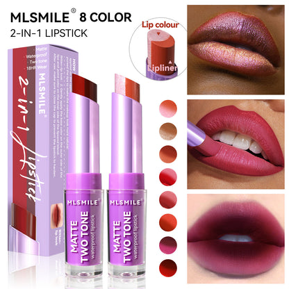 Lip Gloss Two-color Matte Lip Glaze Velvet Lipstick Waterproof Non-Stick Cup