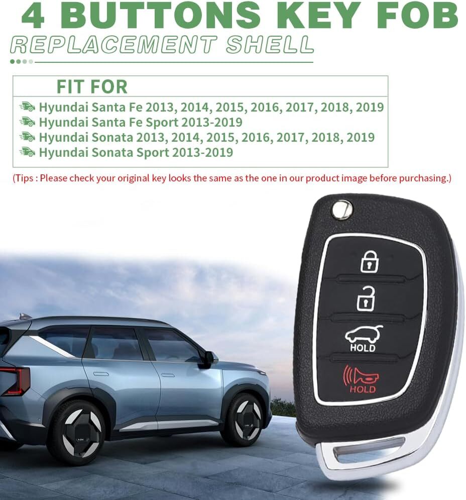 Key Fob Case for Hyundai Sonata Santa Fe Sport with Insert Rubber Pad Keypad