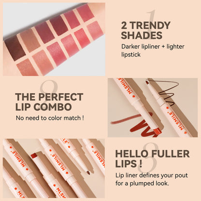 2in1 Double Head Lipstick Lip Contour Pencil 6 Colors Long Lasting Waterproof
