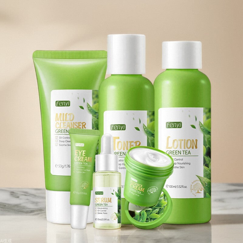 Green Tea Series Skin Care Set Essence Face Wash Skin Masks Eye Cream Toner
