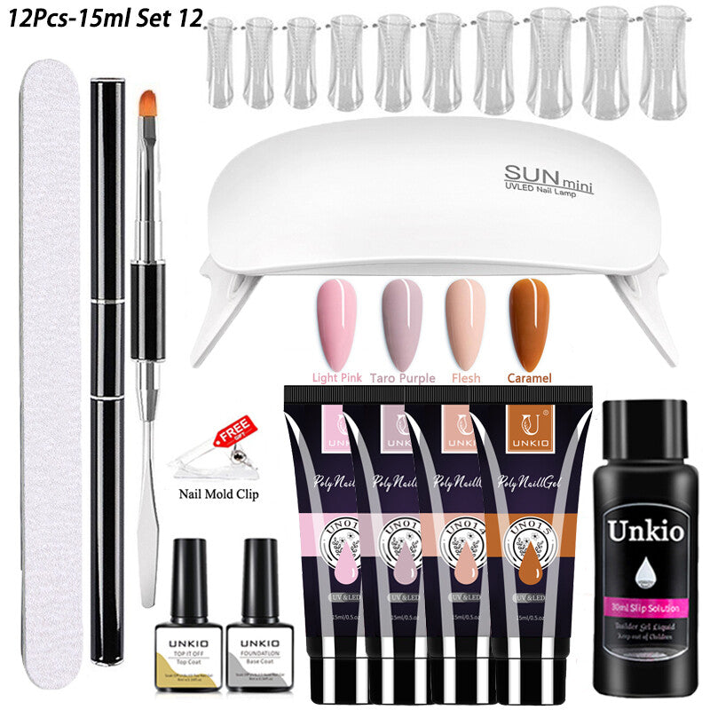 Poly Nail Gel Set 6W LED Lamp Full Manicure Quick Extension Nails Building Tool