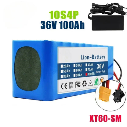 10S4P 36V 100Ah Rechargeable Batteries Li-ion Scooter Battery Pack for E-bike