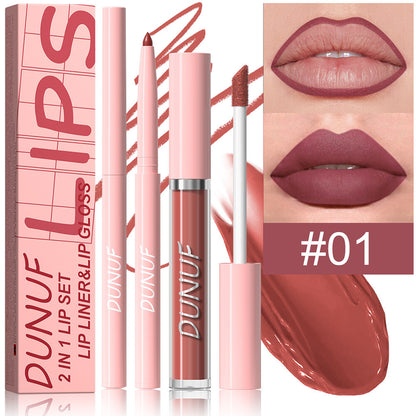 2-in-1 Lip Liner & Lipstick – Velvet Matte, Waterproof, Long Lasting Lip Gloss