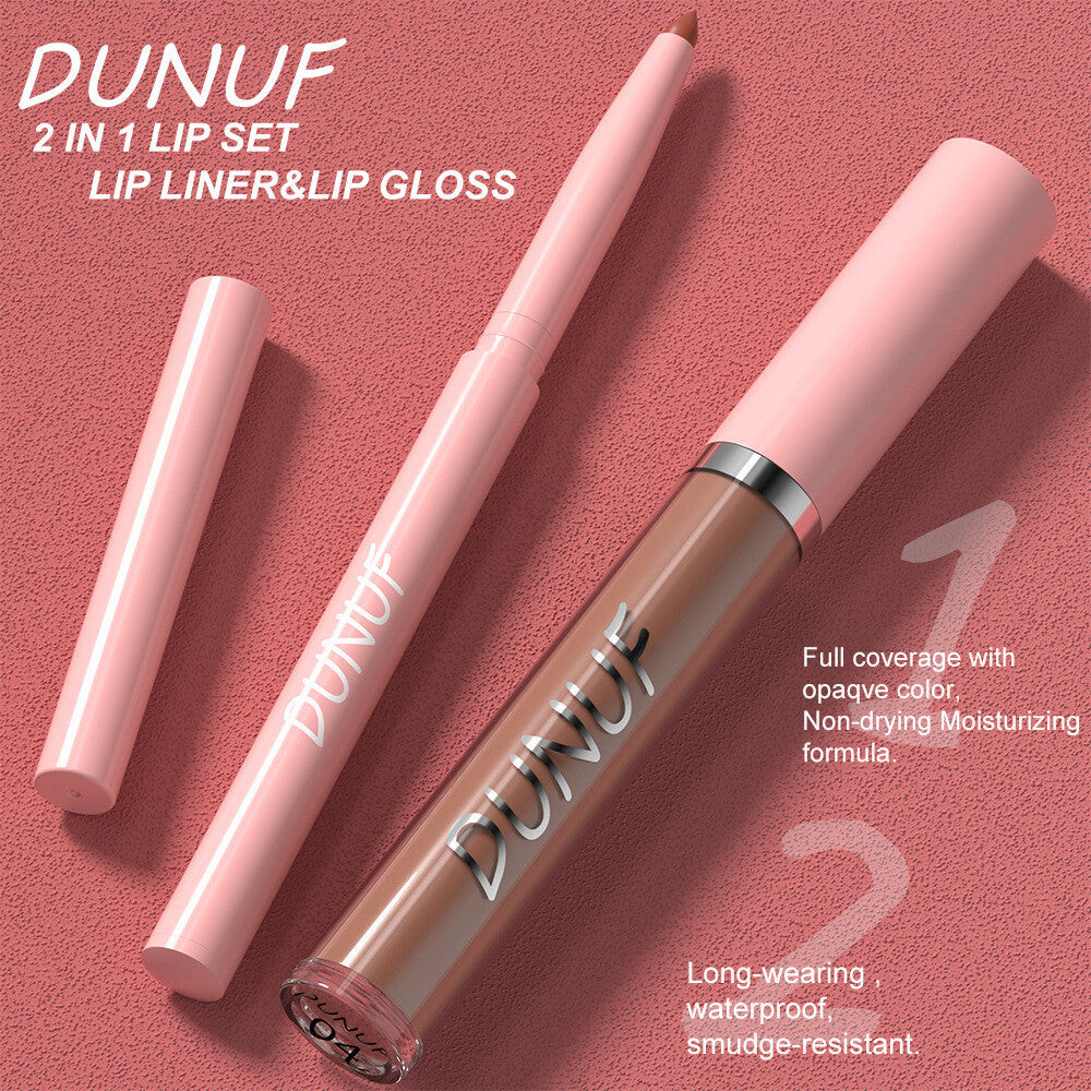 2-in-1 Lip Liner & Lipstick – Velvet Matte, Waterproof, Long Lasting Lip Gloss