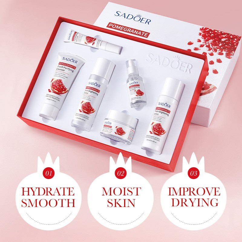 Pomegranate Skincare Set 6pc Cream Essence Milk Liquid Water Cleanser Skin Care