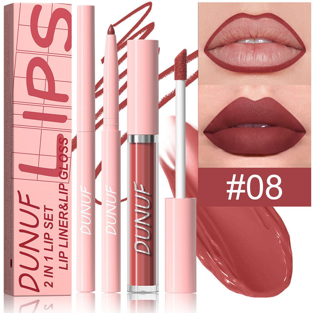 2-in-1 Lip Liner & Lipstick – Velvet Matte, Waterproof, Long Lasting Lip Gloss