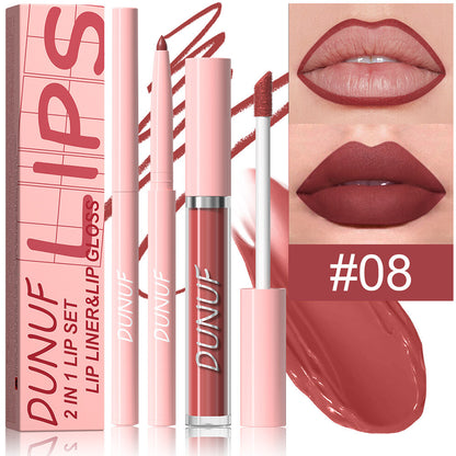 2-in-1 Lip Liner & Lipstick – Velvet Matte, Waterproof, Long Lasting Lip Gloss