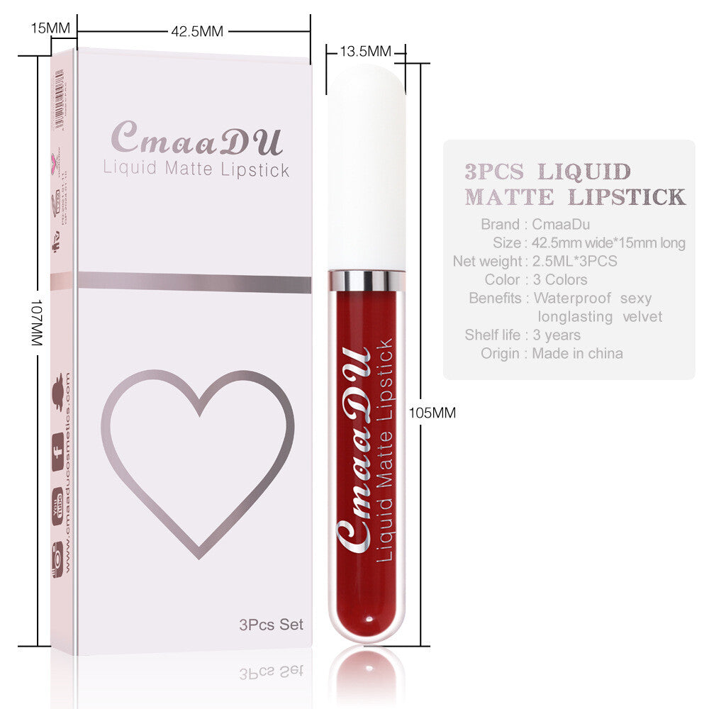 3pcs Matte Liquid Lipstick Set Transfer Proof Long Lasting Non-Sticky Lip Gloss