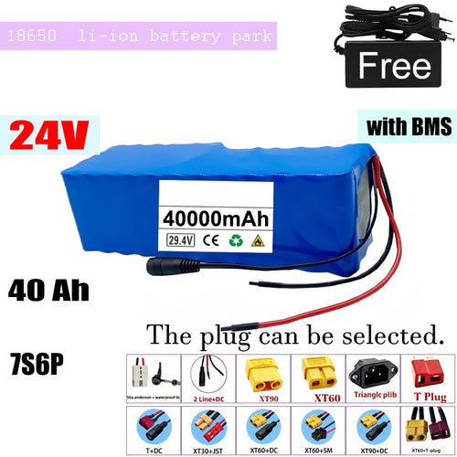 24V 40Ah 7S6P Li-ion Battery High Capacity with BMS for E-Bike Motorcycle