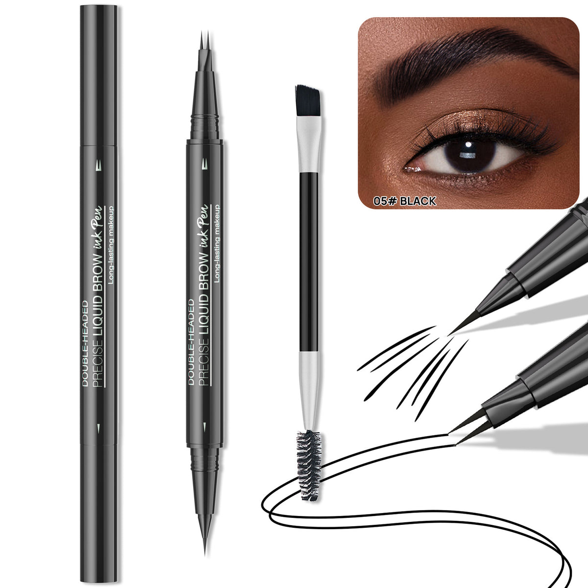Double-Ended Forked Brow Pen Eyebrow Liner Waterproof SmudgeProof Eyes Makeup