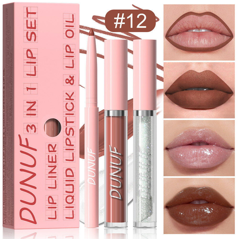 3-in-1 Lip Liner + Lips Gloss + Lip Oil 💄 Matte & Shimmer 🌸 Long Lasting