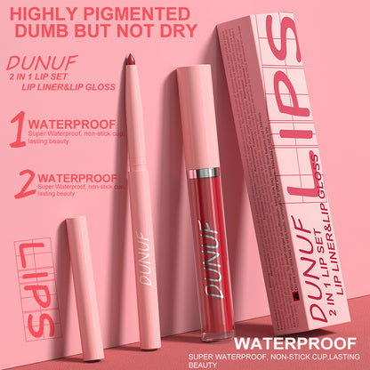 2-in-1 Lip Liner & Lipstick – Velvet Matte, Waterproof, Long Lasting Lip Gloss