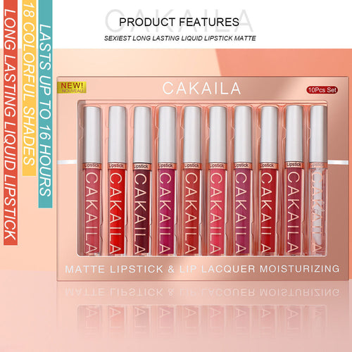 10 Colors Velvet Matte Liquid Lipstick Waterproof Non-Stick Lip Gloss Gift Set