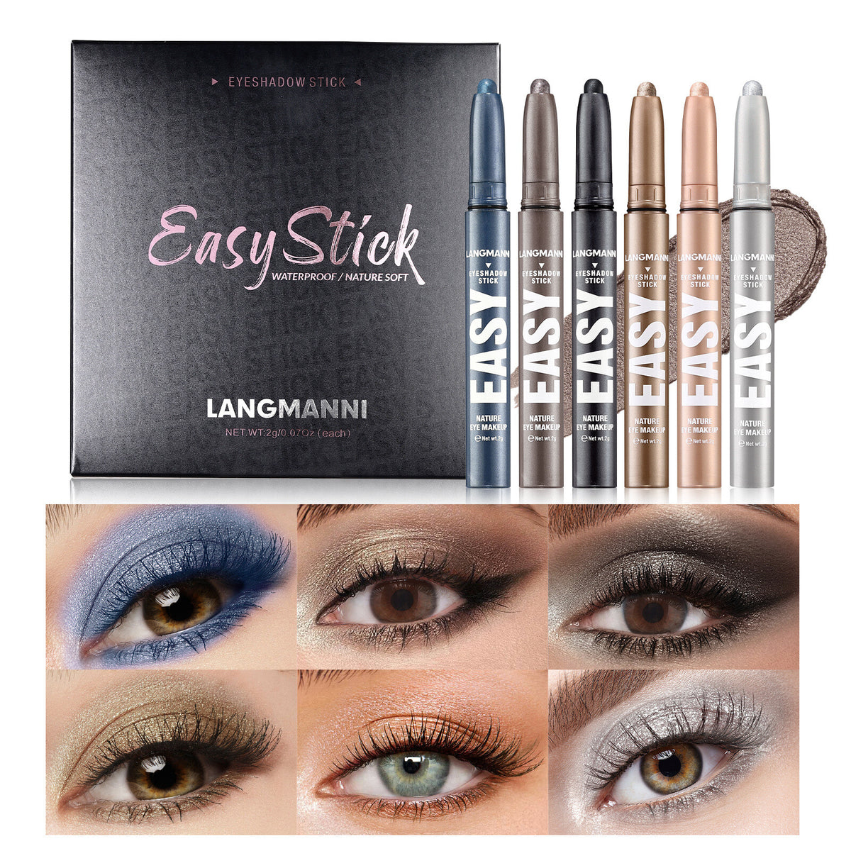 Eyeshadow Pencil 6pcs/Set - Matte & Shimmer, Quick Blend Waterproof Long Lasting