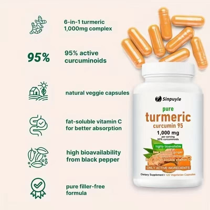 Sinpuyle Pure Turmeric Curcumin 95 Supplement-1 Bottle 1000mg 120 Capsules